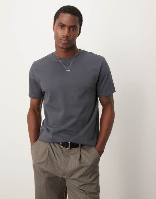 Camiseta gris carbón con cuello redondo de tejido grueso de 300 g/m2 premium de ASOS DESIGN