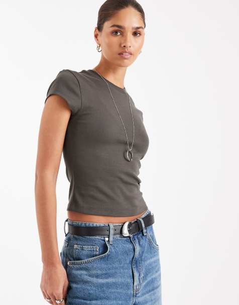 Camiseta gris carbón con diseño encogido de estilo años 90 de ASOS DESIGN - view 1