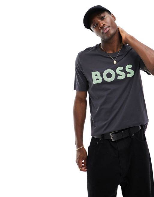Camiseta gris carbón con logo de BOSS Green