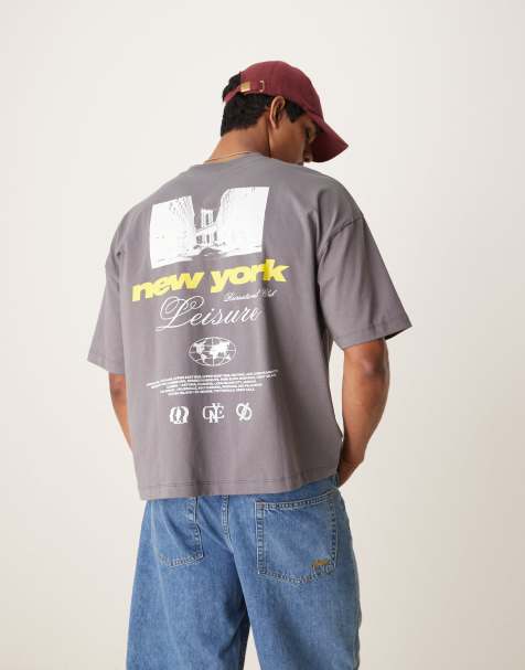 Camiseta gris carbón de corte cuadrado extragrande con estampado gráfico "New York" de ASOS DESIGN - view 1