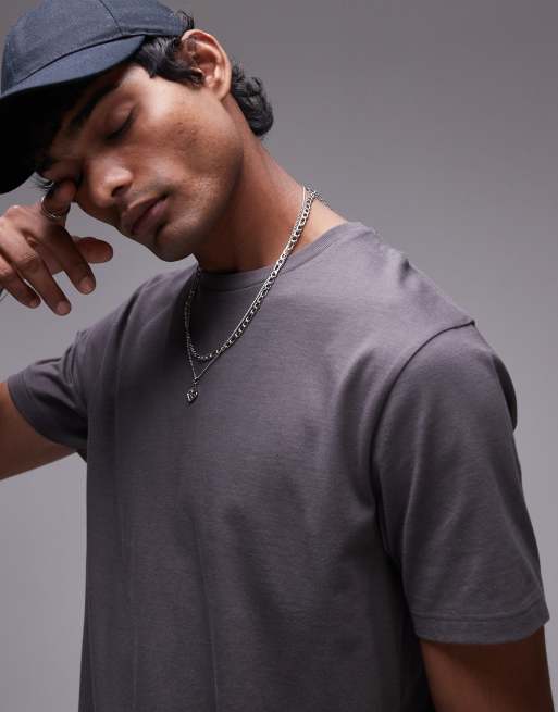 Camiseta gris carbón de corte estándar de Topman