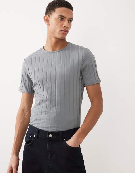 Camiseta gris carbón de corte slim de canalé ancho de ASOS DESIGN - view 1