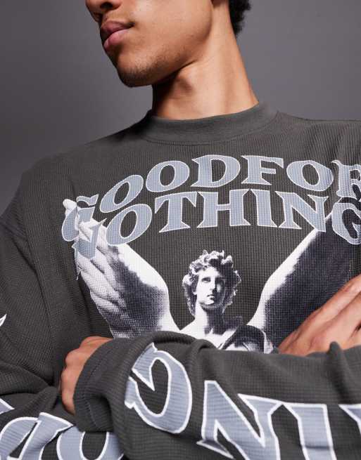Camiseta gris carbón de manga larga con estampado variado de punto gofrado de Good for nothing, 5 de 5