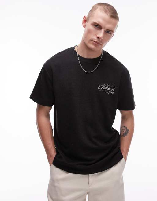 Camiseta gris carbón extragrande con bordados de tejido texturizado de Topman