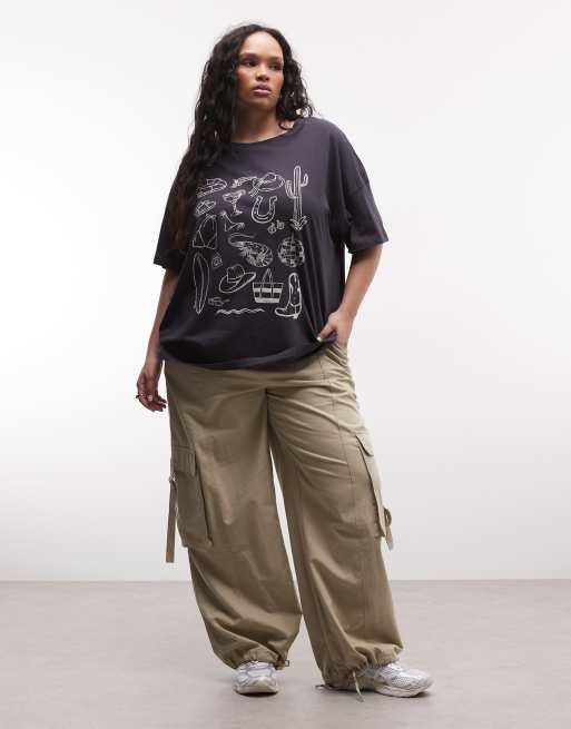 Camiseta gris carbón extragrande con estampado gráfico veraniego de Noisy May Curve, 2 de 4