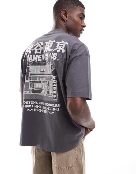 Camiseta gris carbón extragrande con estampado "Ramen Club" en el pecho y la espalda de ASOS DESIGN - view 1