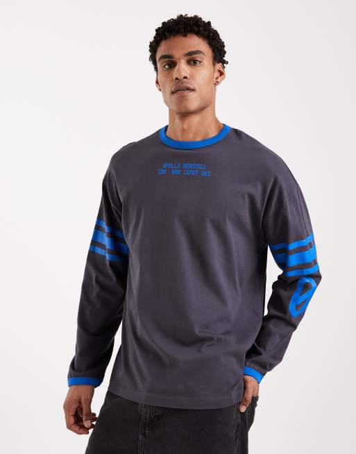 Camiseta gris carbón extragrande de manga larga con estampado y solapas en contraste de ASOS DESIGN, 3 de 5