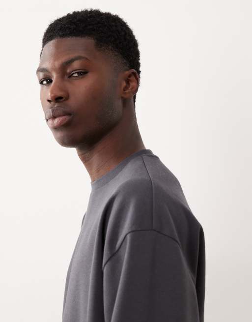 Camiseta gris carbón extragrande de manga larga de tejido grueso suave de ASOS DESIGN, 5 de 5