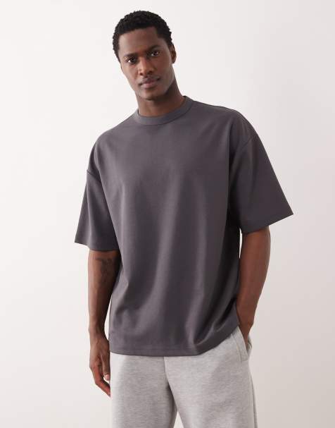 Camiseta gris carbón extragrande de tejido grueso de mezcla de algodón breatheMAX™ de ASOS DESIGN - view 1