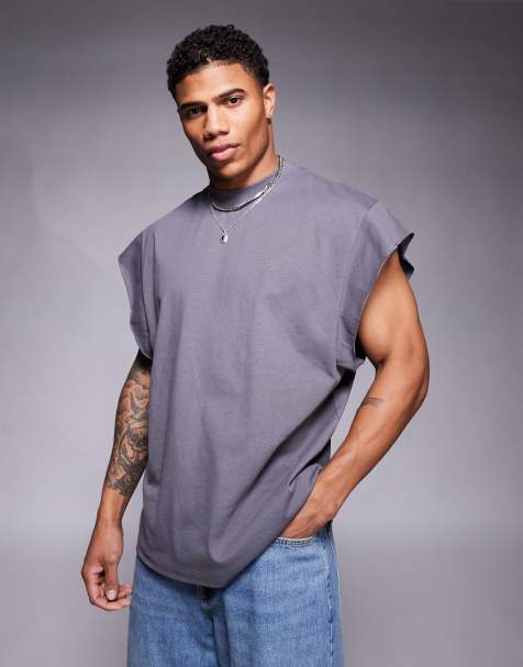 Camiseta gris carbón extragrande sin mangas con bordes sin rematar de ASOS DESIGN - view 1