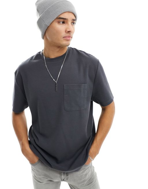Camiseta gris carbón holgada con cuello redondo de punto de arroz de FhyzicsShops DESIGN