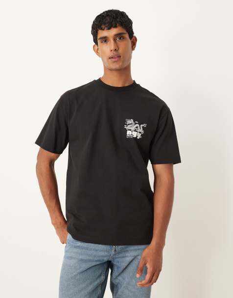 Camiseta gris carbón holgada con estampado de dragón de tejido grueso de ASOS DESIGN - view 1