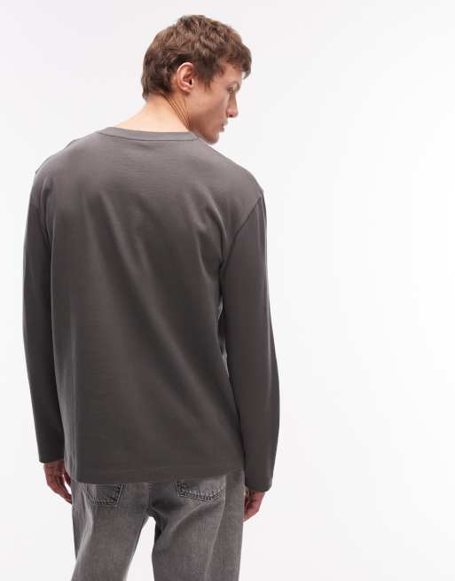 Camiseta gris carbón holgada de manga larga de tejido grueso de algodón cepillado de ASOS DESIGN , 3 de 5