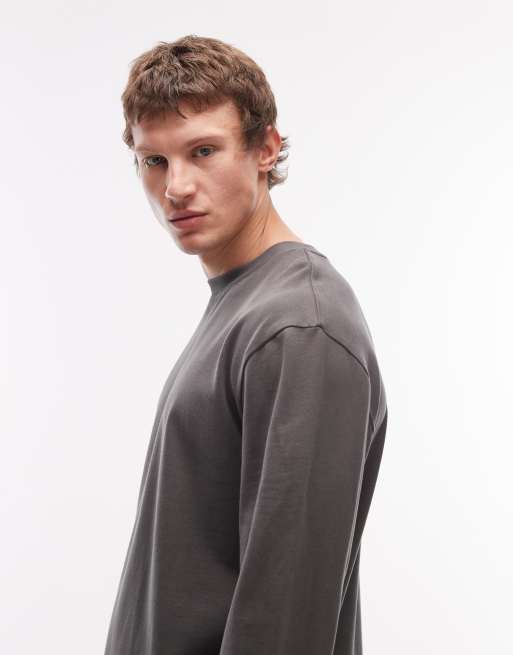 Camiseta gris carbón holgada de manga larga de tejido grueso de algodón cepillado de ASOS DESIGN , 4 de 5