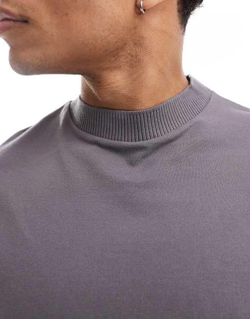 Camiseta gris carbón holgada de piqué con detalle de canalé de ASOS DESIGN, 3 de 4