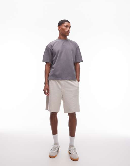 Camiseta gris carbón lavado de corte cuadrado de punto gofrado de Topman