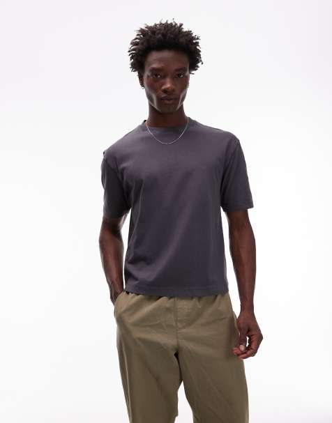 Camiseta gris carbón lavado de corte cuadrado de Topman - view 1