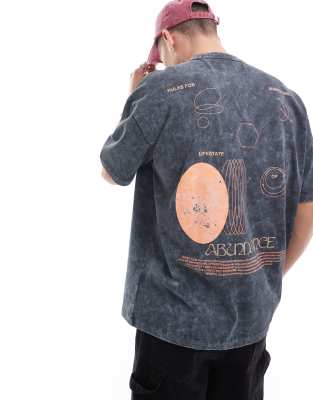 Camiseta gris carbón lavado extragrande con estampado cósmico en la espalda de tejido grueso de ASOS DESIGN 