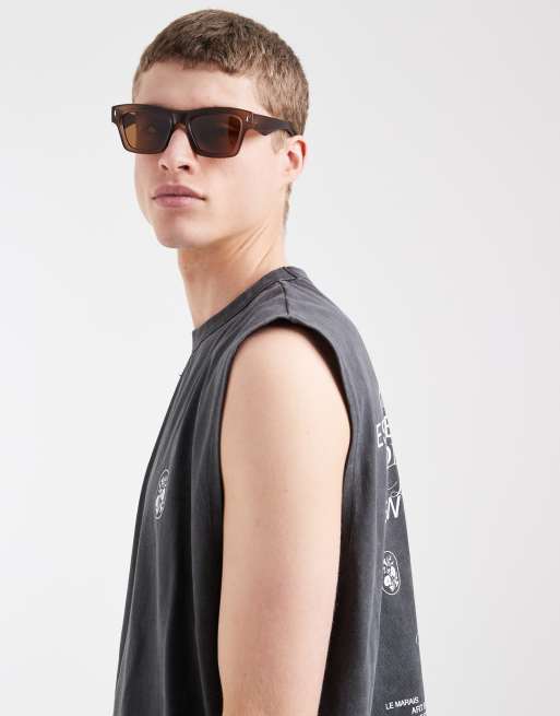 Camiseta gris carbón lavado extragrande sin mangas con estampado gráfico floral de ASOS DESIGN, 5 de 5