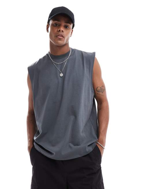 Camiseta gris carbón lavado extragrande sin mangas con estampado trasero cósmico de ASOS DESIGN, 2 de 4