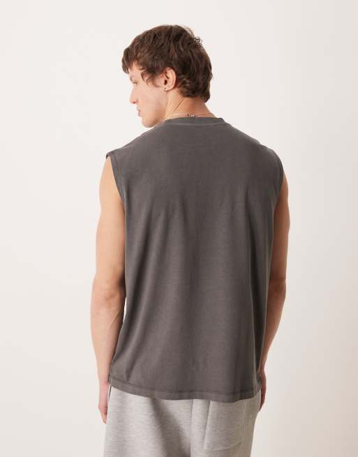 Camiseta gris carbón lavado extragrande sin mangas de tejido grueso de ASOS DESIGN, 3 de 5
