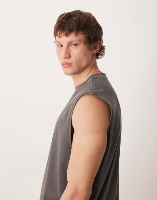Camiseta gris carbón lavado extragrande sin mangas de tejido grueso de ASOS DESIGN, 4 de 5