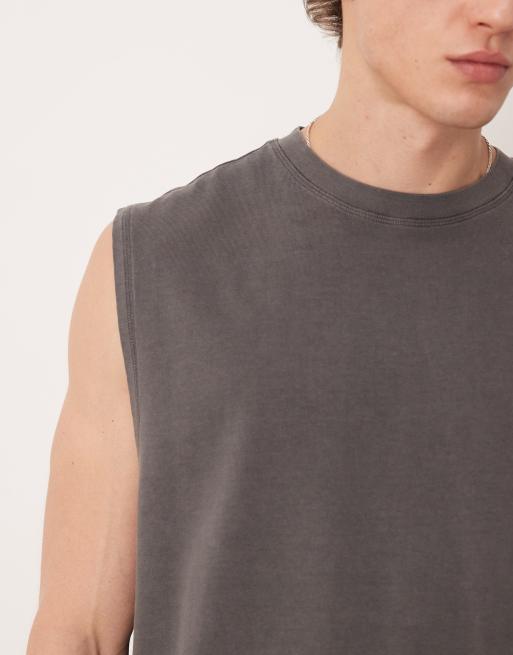 Camiseta gris carbón lavado extragrande sin mangas de tejido grueso de ASOS DESIGN, 5 de 5