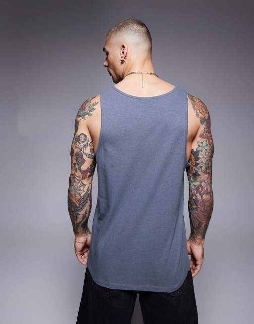 Camiseta gris carbón sin mangas con cuello redondo de mezcla de lino de ASOS DESIGN  , 3 de 4