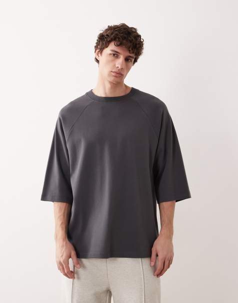 Camiseta gris carbón ultragrande con mangas raglán de tejido muy grueso de ASOS COLLECTIVE - view 1