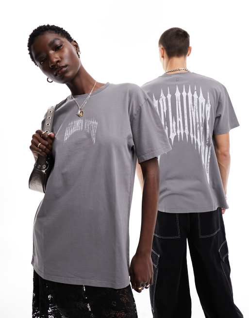 Camiseta gris carbón unisex extragrande con estampado gráfico gótico en la espalda de Reclaimed Vintage