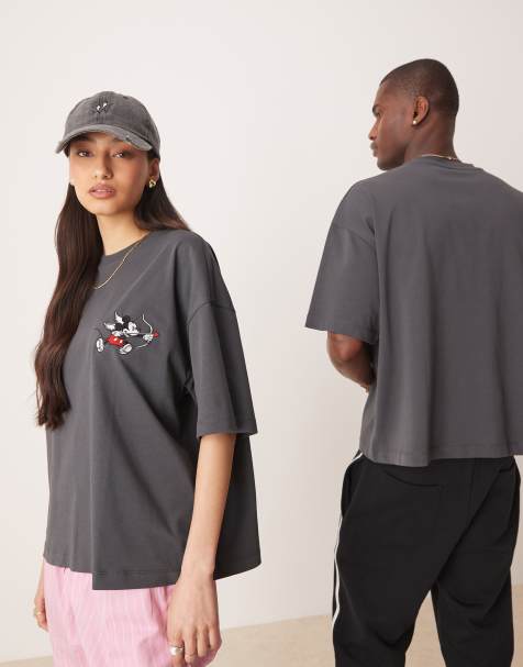Camiseta gris carbón unisex extragrande con estampados de Mickey Mouse querubín de Disney de tejido grueso de ASOS DESIGN - view 1