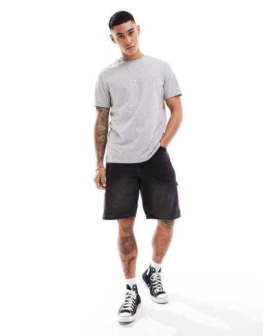Camiseta gris claro básica con cuello redondo y mangas vueltas de ASOS DESIGN