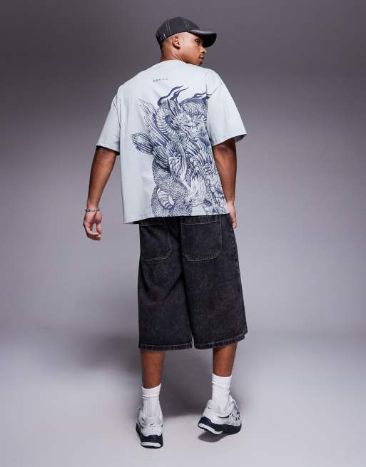 Camiseta gris claro con diseño de dragón japonés bordado de River Island, 2 de 4