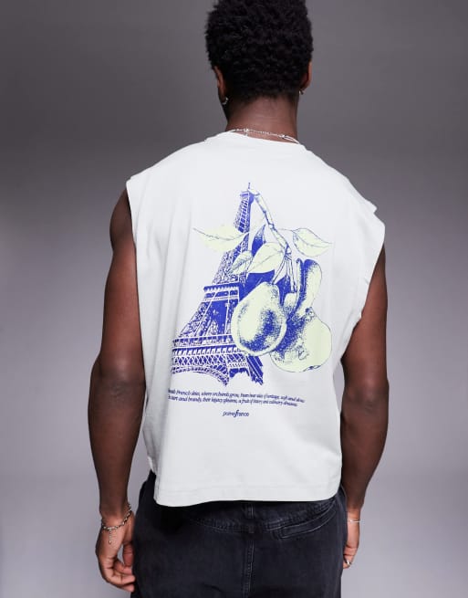 Camiseta gris claro de corte cuadrado extragrande con estampado de fruta y París de ASOS DESIGN , 4 de 4