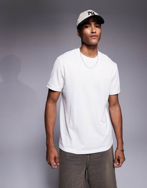 Camiseta gris claro de cuello redondo de piqué de ASOS DESIGN