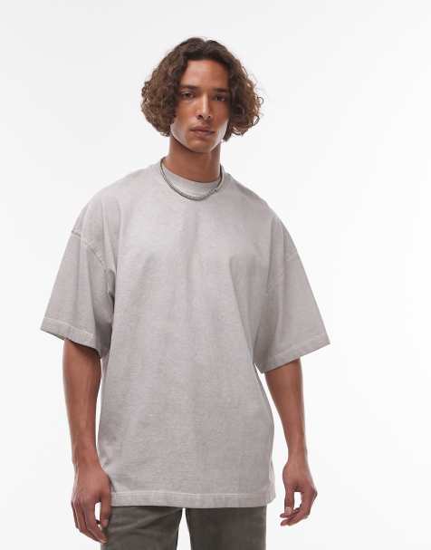 Camiseta gris claro holgada con lavado deslucido de Topman - view 1