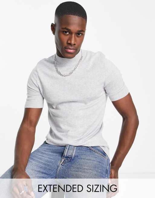 Camiseta gris con cuello alzado de punto de algodón de ASOS DESIGN