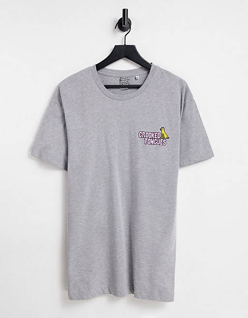 Hombre Other | Camiseta gris con estampado de logo y gato de Crooked Tongues - FT46045