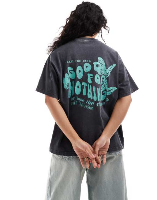 Camiseta gris con estampado en la espalda de Good For Nothing