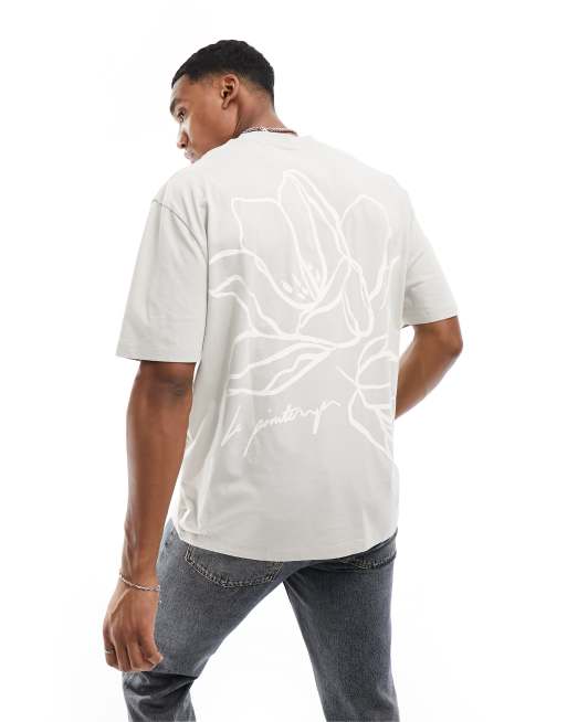 Camiseta gris con estampado floral en la espalda de ASOS DESIGN