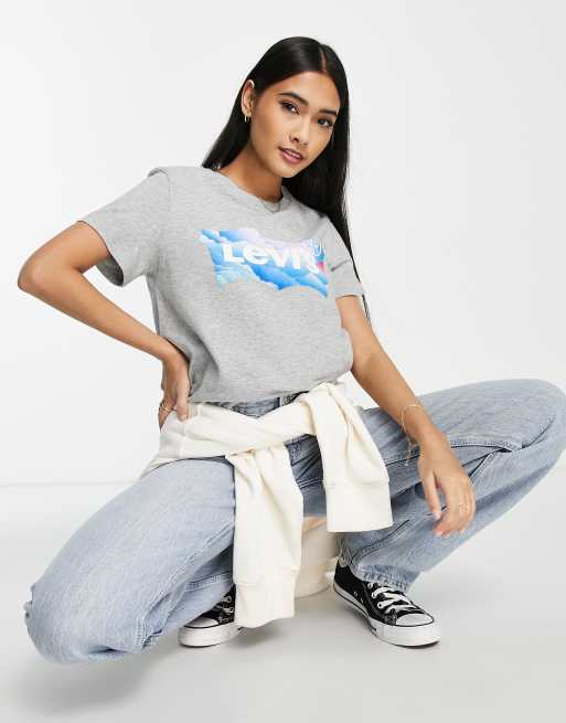 Camiseta gris con logo de murciélago Perfect de Levi's