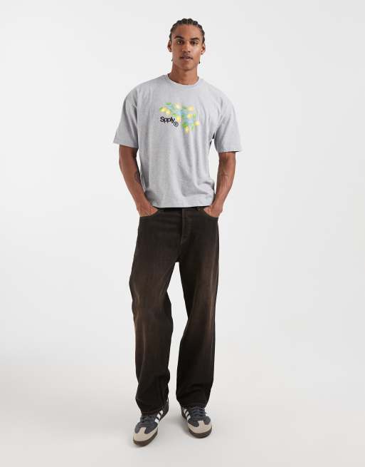 Camiseta gris de corte cuadrado extragrande con estampado gráfico de limones de ASOS DESIGN, 2 de 5