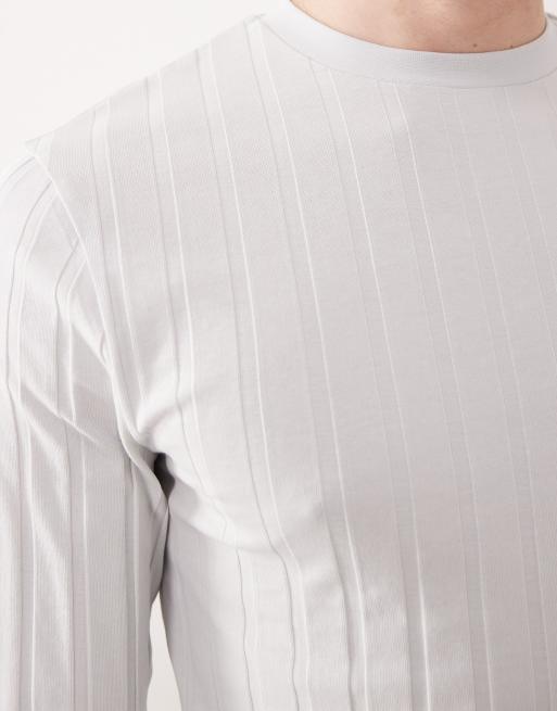 Camiseta gris de manga larga y corte slim de canalé ancho de ASOS DESIGN, 5 de 5