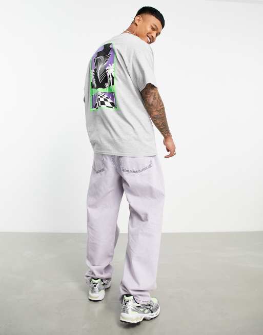 Camiseta gris extragrande con estampado surrealista en la espalda de HNR LDN