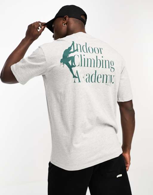 Camiseta gris extragrande con estampado trasero de paisaje de mezcla de algodón de Selected Homme