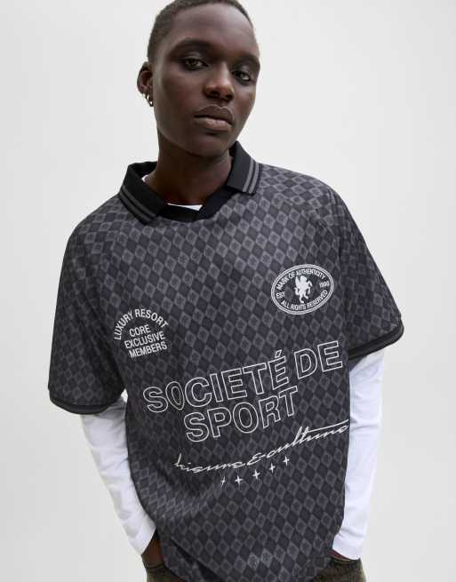 Camiseta gris fantasma con cuello tipo polo de Jack & Jones