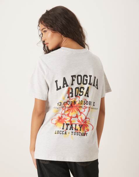 Camiseta gris hielo jaspeado de corte estándar con gráfico floral y de texto "Italy" de ASOS DESIGN - view 1