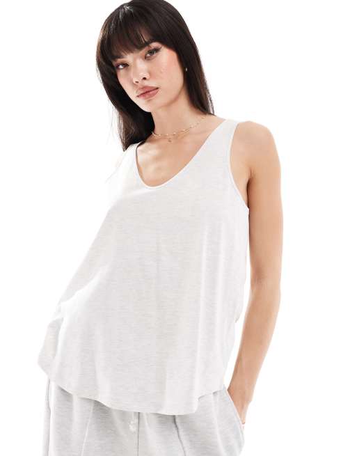 Camiseta gris hielo jaspeado de tirantes con cuello ancho de algodón Ultimate de ASOS DESIGN