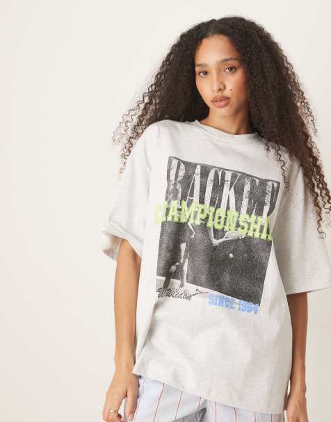 Camiseta gris hielo jaspeado extragrande con estampado gráfico de tenis "Championship" de ASOS DESIGN - view 1