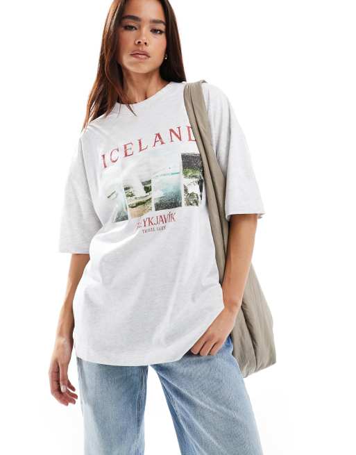 Camiseta gris hielo jaspeado extragrande con estampado gráfico "Iceland" de ASOS DESIGN, 2 de 4